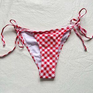 Betty Jade bikini bottoms Small red white gingham side tie plaid swimsuit string